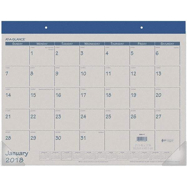 AT-A-GLANCE - 12 Sheet, 22 x 17", Desk Pad Calendar - Blue - Eagle Tool & Supply