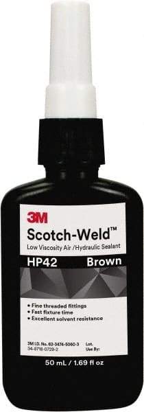 3M - 50 mL Bottle Brown Threaded Pipe Sealant - Dimethacrylate, 300°F Max Working Temp, For Seal Hydraulic & Pneumatic Pipes & Fittings - Eagle Tool & Supply