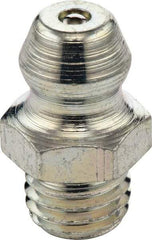 Umeta - Straight Head Angle, M8x1.25 Metric Stainless Steel Standard Grease Fitting - 9mm Hex, 15mm Overall Height, 5.5mm Shank Length - Eagle Tool & Supply