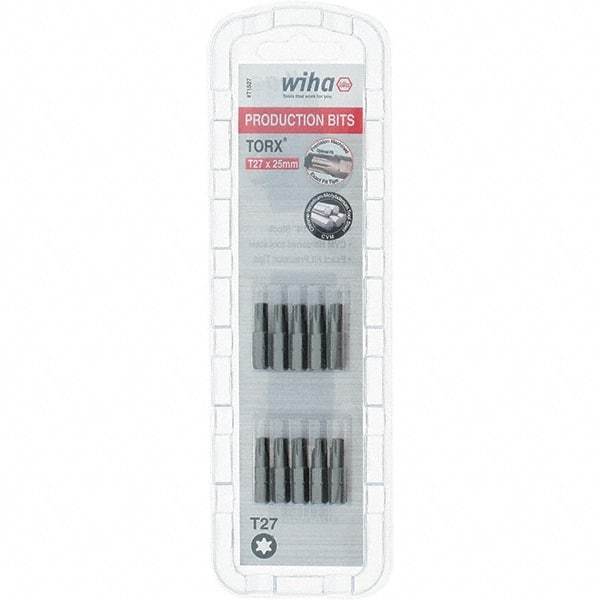 Wiha - 1/4" Drive T27 Torx Screwdriver Bit - 1" OAL, Insert Bit - Eagle Tool & Supply