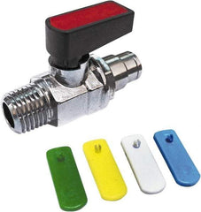 Value Collection - 1/8" Pipe, Brass Miniature Ball Valve - Inline - Two Way Flow, MNPT x Push-to-Connect Ends, Wedge Handle, 250 WOG - Eagle Tool & Supply