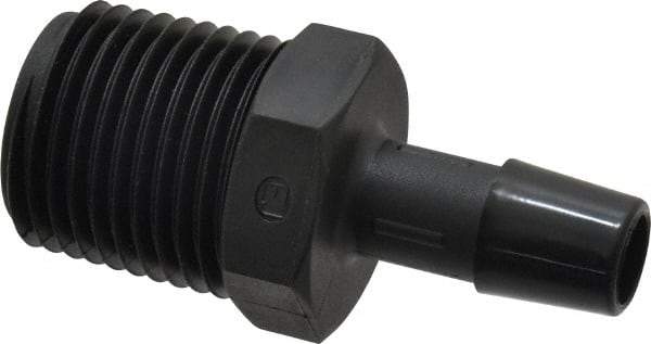 Made in USA - 3/8" Barb, 3/8, Nylon Single Barbed Tube Adapter - Black, Male - Eagle Tool & Supply