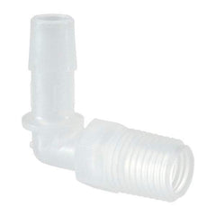 Made in USA - 3/8" Barb, 3/8, Polypropylene Single Barbed Tube Elbow - Natural, Male - Eagle Tool & Supply