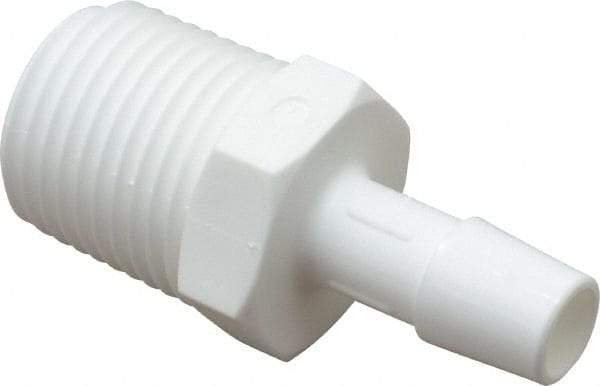 Made in USA - 3/8" Barb x 1/2"NPT, Polypropylene Single Barbed Tube Adapter - White, Male - Eagle Tool & Supply