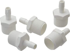 Made in USA - 3/8" Barb, 3/8, Polypropylene Single Barbed Tube Adapter - White, Male - Eagle Tool & Supply