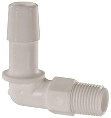 Made in USA - 3/8" Barb, 3/8, Polypropylene Single Barbed Tube Elbow - White, Male - Eagle Tool & Supply