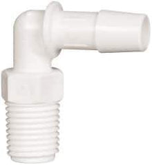 Made in USA - 3/8" Barb, 3/8, Polypropylene Single Barbed Tube Elbow - White, Male - Eagle Tool & Supply