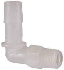 Made in USA - 3/8" Barb, 3/8, Kynar Single Barbed Tube Elbow - Natural, Male - Eagle Tool & Supply