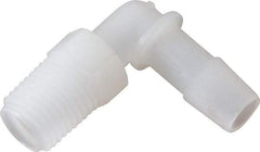 Made in USA - 3/8" Barb, 3/8, Kynar Single Barbed Tube Elbow - Natural, Male - Eagle Tool & Supply