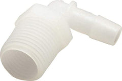 Made in USA - 3/8" Barb, 3/8, Kynar Single Barbed Tube Elbow - Natural, Male - Eagle Tool & Supply