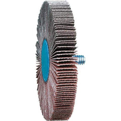 PFERD - 3" Diam x 1/2" Face Width, Aluminum Oxide Coated Mounted Flap Wheel - 1/4-20 Threaded Mount, 120 Grit, 20,000 Max RPM - Eagle Tool & Supply