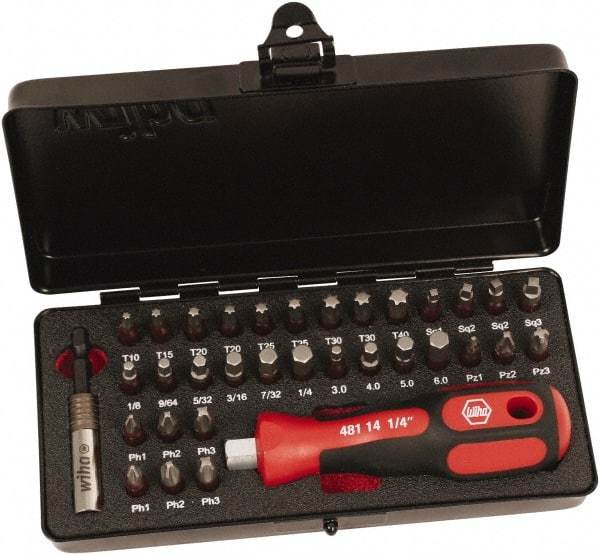 Wiha - Bit Set - 1/8 to 7/32" Hex, #1 to #3, 1/4" Drive, Phillips, Hex, Torx, Square, Pozidriv Point - Eagle Tool & Supply