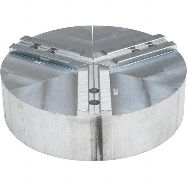 Abbott Workholding Products - 15" Max Chuck Capacity, 1.5mm x 60° Serrated Interface, Round Soft Lathe Chuck Jaw - 3 Jaw, Aluminum, 1.6929" Btw Mount Hole Ctrs, 15" Wide, 4" High, 20mm Fastener - Eagle Tool & Supply