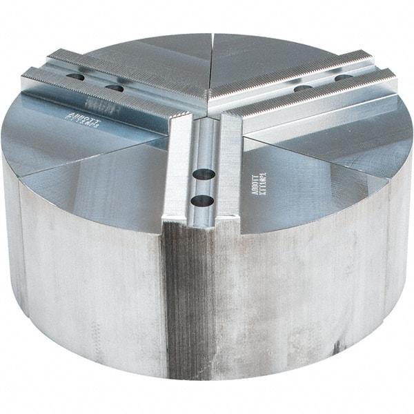 Abbott Workholding Products - 10" Max Chuck Capacity, 1.5mm x 60° Serrated Interface, Round Soft Lathe Chuck Jaw - 3 Jaw, Aluminum, 1.1811" Btw Mount Hole Ctrs, 10" Wide, 4" High, 12mm Fastener - Eagle Tool & Supply