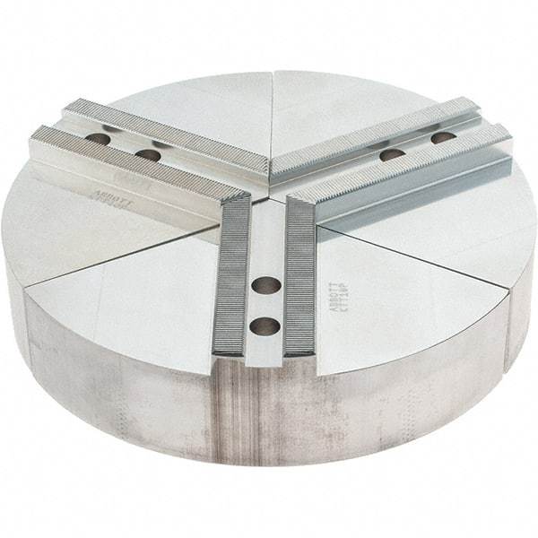 Abbott Workholding Products - 10" Max Chuck Capacity, 1.5mm x 60° Serrated Interface, Round Soft Lathe Chuck Jaw - 3 Jaw, Aluminum, 1.1811" Btw Mount Hole Ctrs, 10" Wide, 2" High, 12mm Fastener - Eagle Tool & Supply