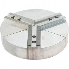 Abbott Workholding Products - 10" Max Chuck Capacity, 1.5mm x 60° Serrated Interface, Round Soft Lathe Chuck Jaw - 3 Jaw, Aluminum, 1.1811" Btw Mount Hole Ctrs, 10" Wide, 2" High, 12mm Fastener - Eagle Tool & Supply