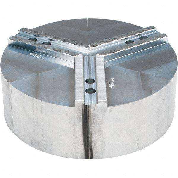 Abbott Workholding Products - 12" Max Chuck Capacity, 1.5mm x 60° Serrated Interface, Round Soft Lathe Chuck Jaw - 3 Jaw, Aluminum, 1.1811" Btw Mount Hole Ctrs, 12" Wide, 4" High, 16mm Fastener - Eagle Tool & Supply