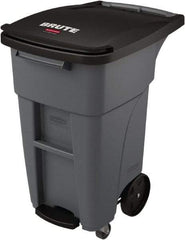 Rubbermaid - 32 Gal Gray Rectangle Trash Can - Plastic, None Graphic, 37.16" High x 20.62" Wide, Lid Included - Eagle Tool & Supply
