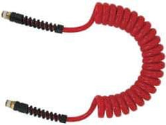 PRO-SOURCE - 5/16" ID, 3/8 Thread, 20' Long, Red Polyurethane Coiled & Self Storing Hose - 185 Max psi, Male Swivel x Male Swivel - Eagle Tool & Supply