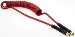 PRO-SOURCE - 1/4" ID, 1/4 Thread, 10' Long, Red Polyurethane Coiled & Self Storing Hose - 220 Max psi, Male Swivel x Male Swivel - Eagle Tool & Supply