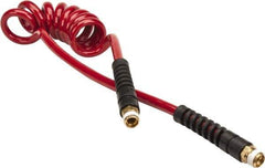 PRO-SOURCE - 5/16" ID, 3/8 Thread, 5' Long, Red Polyurethane Coiled & Self Storing Hose - 185 Max psi, Male Swivel x Male Swivel - Eagle Tool & Supply