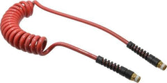 PRO-SOURCE - 5/16" ID, 3/8 Thread, 10' Long, Red Polyurethane Coiled & Self Storing Hose - 185 Max psi, Male Swivel x Male Swivel - Eagle Tool & Supply