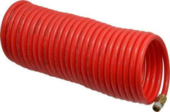 PRO-SOURCE - 1/4" ID, 1/4 Thread, 25' Long, Red Nylon Coiled & Self Storing Hose - 350 Max psi, Male Swivel x Male Swivel - Eagle Tool & Supply