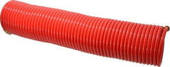 PRO-SOURCE - 1/4" ID, 1/4 Thread, 50' Long, Red Nylon Coiled & Self Storing Hose - 350 Max psi, Male Swivel x Male Swivel - Eagle Tool & Supply