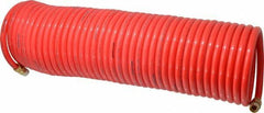PRO-SOURCE - 3/8" ID, 3/8 Thread, 50' Long, Red Nylon Coiled & Self Storing Hose - 310 Max psi, Male Swivel x Male Swivel - Eagle Tool & Supply