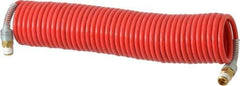 PRO-SOURCE - 3/16" ID, 1/4 Thread, 25' Long, Red Nylon Coiled & Self Storing Hose - 287 Max psi, Male Swivel x Male Swivel - Eagle Tool & Supply
