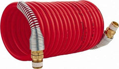 PRO-SOURCE - 1/4" ID, 1/4 Thread, 12' Long, Red Nylon Coiled & Self Storing Hose - 240 Max psi, Male Swivel x Male Swivel - Eagle Tool & Supply