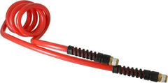 PRO-SOURCE - 3/8" ID, 3/8 Thread, 5' Long, Red Polyurethane Coiled & Self Storing Hose - 133 Max psi, Male Swivel x Male Swivel - Eagle Tool & Supply