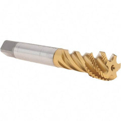 Emuge - M18x1.50 Metric Fine 5 Flute 6H Bottoming Spiral Flute Tap - Cobalt, TiN Finish, 110mm OAL, Right Hand Flute, Right Hand Thread, Series Enorm - Eagle Tool & Supply