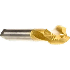 Emuge - M22x2.50 Metric 3 Flute 6HX Modified Bottoming Spiral Flute Tap - Cobalt, TiN Finish, 140mm OAL, Right Hand Flute, Right Hand Thread, Series Rekord D - Eagle Tool & Supply