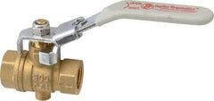 Value Collection - 1/4" Pipe, Full Port, Brass Full Port Ball Valve - Inline - One Way Flow, FNPT x FNPT Ends, Locking Lever Handle, 300 WOG, 150 WSP - Eagle Tool & Supply
