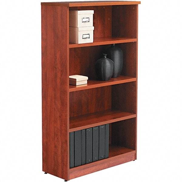 ALERA - 4 Shelf, 55" High x 31-3/4" Wide Bookcase - 14" Deep, Woodgrain Laminate, Medium Cherry - Eagle Tool & Supply