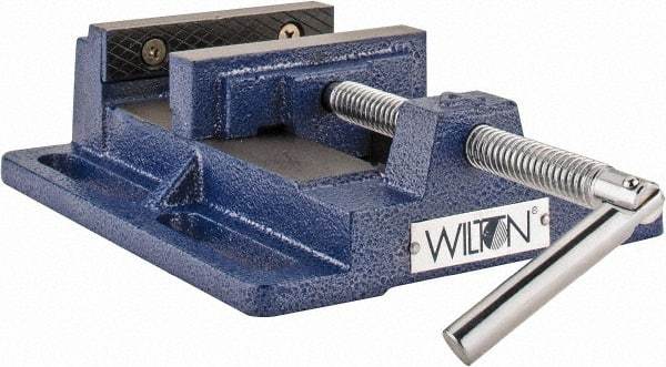 Wilton - 4-1/2" Jaw Opening Capacity x 1-1/2" Throat Depth, Horizontal Drill Press Vise - 4" Wide x 1-1/2" High Jaw, Stationary Base, Standard Speed, 7" OAL x 2.4" Overall Height, Steel - Eagle Tool & Supply