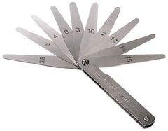 TESA Brown & Sharpe - 26 Piece, 0.0015 to 0.025" Thick, Tapered Feeler Gage Set - 3" Leaf Length, 1/2" Wide, Steel - Eagle Tool & Supply