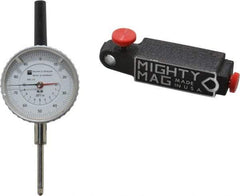 TESA Brown & Sharpe - 0.001" Graduation, 0-100 Dial Reading, Indicator & Base Kit - 4" Base Length x 1" Base Width x 1" Base Height, 2-1/4" Dial Diam - Eagle Tool & Supply
