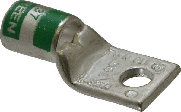 Thomas & Betts - 1 AWG Noninsulated Compression Connection Square Ring Terminal - 1/4" Stud, 1-1/2" OAL x 0.68" Wide, Tin Plated Copper Contact - Eagle Tool & Supply