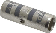 Thomas & Betts - 4 AWG Compatible, Noninsulated, Crimp-On Butt Splice Terminal - 2 Wire Entries, Copper Contacts, Tin Contact Plating, 1" OAL, Gray - Eagle Tool & Supply