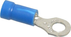 Thomas & Betts - 18-14 AWG Partially Insulated Crimp Connection D Shaped Ring Terminal - #8 Stud, 0.97" OAL x 0.31" Wide, Tin Plated Copper Contact - Eagle Tool & Supply