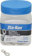 Thomas & Betts - 12-10 AWG Noninsulated Crimp Connection D Shaped Ring Terminal - #10 Stud, 0.85" OAL x 0.38" Wide, Tin Plated Copper Contact - Eagle Tool & Supply