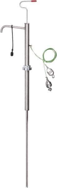 PRO-LUBE - 18 Strokes per Gal, 1/2" Outlet, Stainless Steel Hand Operated Drum/Pail Pump - 7 oz per Stroke, 25" OAL, For 2" Bung Drums, For Acetone, Adblue, Benzene, DEF, Diesel, Kerosene, Lacquer, Naphtha, Thinners, Urea & Gasoline - Eagle Tool & Supply