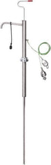PRO-LUBE - 18 Strokes per Gal, 1/2" Outlet, Stainless Steel Hand Operated Drum/Pail Pump - 7 oz per Stroke, 25" OAL, For 2" Bung Drums, For Acetone, Adblue, Benzene, DEF, Diesel, Kerosene, Lacquer, Naphtha, Thinners, Urea & Gasoline - Eagle Tool & Supply