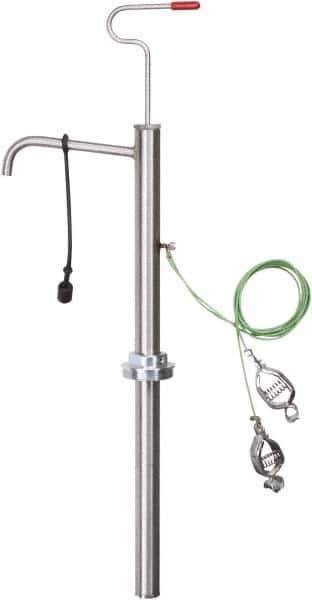 PRO-LUBE - 18 Strokes per Gal, 1/2" Outlet, Stainless Steel Hand Operated Drum/Pail Pump - 7 oz per Stroke, 25" OAL, For 2" Bung Drums, For Acetone, Adblue, Benzene, DEF, Diesel, Kerosene, Lacquer, Naphtha, Thinners, Urea & Gasoline - Eagle Tool & Supply