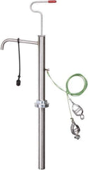 PRO-LUBE - 18 Strokes per Gal, 1/2" Outlet, Stainless Steel Hand Operated Drum/Pail Pump - 7 oz per Stroke, 25" OAL, For 2" Bung Drums, For Acetone, Adblue, Benzene, DEF, Diesel, Kerosene, Lacquer, Naphtha, Thinners, Urea & Gasoline - Eagle Tool & Supply