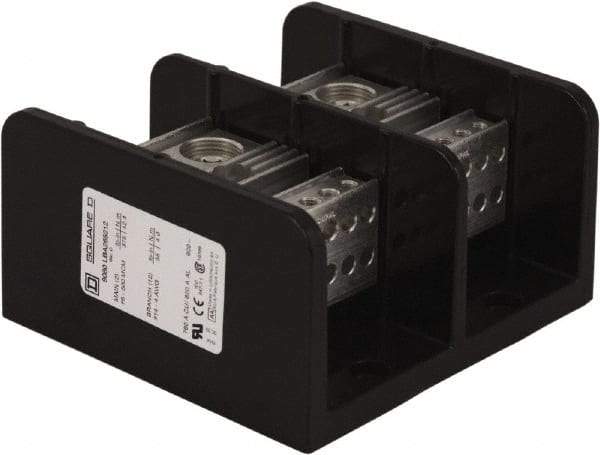 Square D - 2 Poles, 620 (Aluminium), 760 (Copper) Amp, Phenolic Power Distribution Block - 600 VAC, 2 Primary Connection - Eagle Tool & Supply
