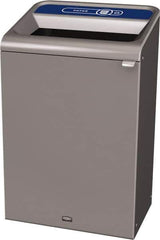 Rubbermaid - 33 Gal Gray Rectangle Decorative Indoor Single Stream Waste Receptacle - Metal, Paper Graphic, 37.965" High x 24.051" Long x 19-1/2" Wide, Lid Included - Eagle Tool & Supply