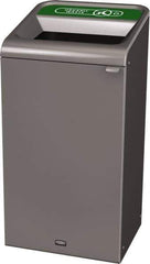 Rubbermaid - 23 Gal Gray Rectangle Decorative Indoor Single Stream Waste Receptacle - Metal, Organic Waste Graphic, 37.965" High x 19.588" Long x 19-1/2" Wide, Lid Included - Eagle Tool & Supply